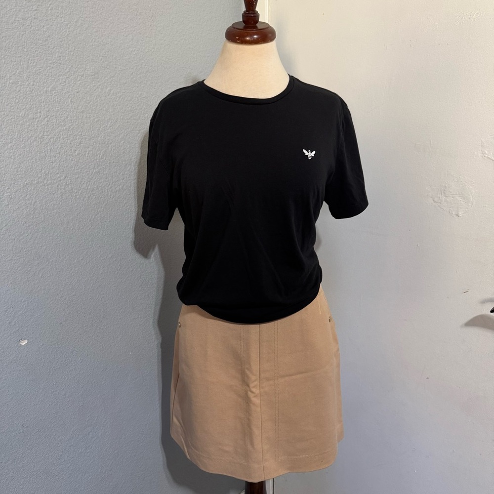Marine Layer Women Black Embroidered Bee Crew Neck Short Sleeve T-Shirt Sz M